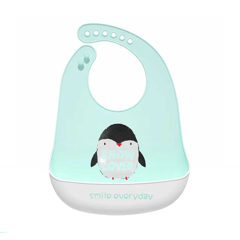 Waterproof silicone bib for babies and children.