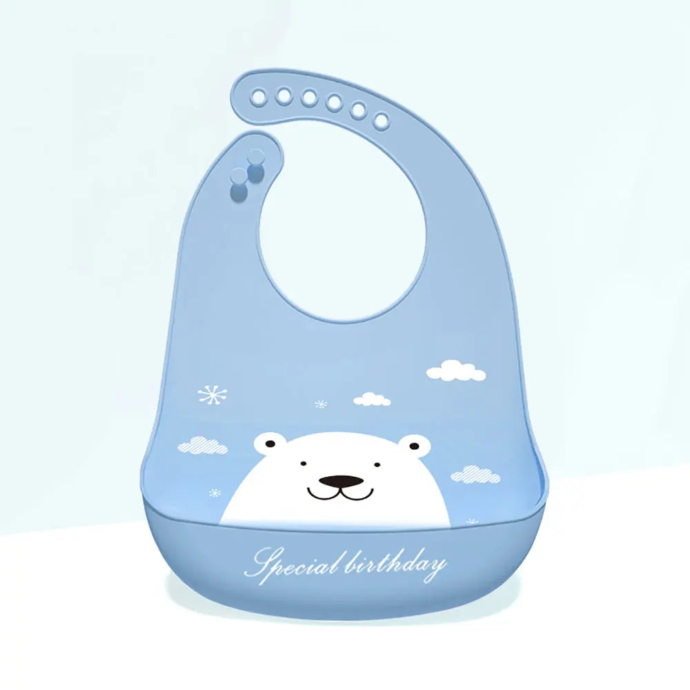 Waterproof silicone bib for babies and children.