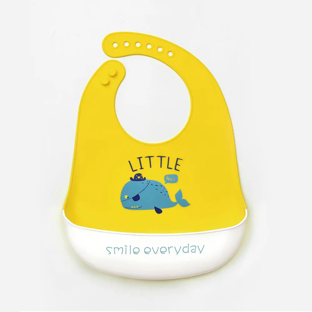 Waterproof silicone bib for babies and children.