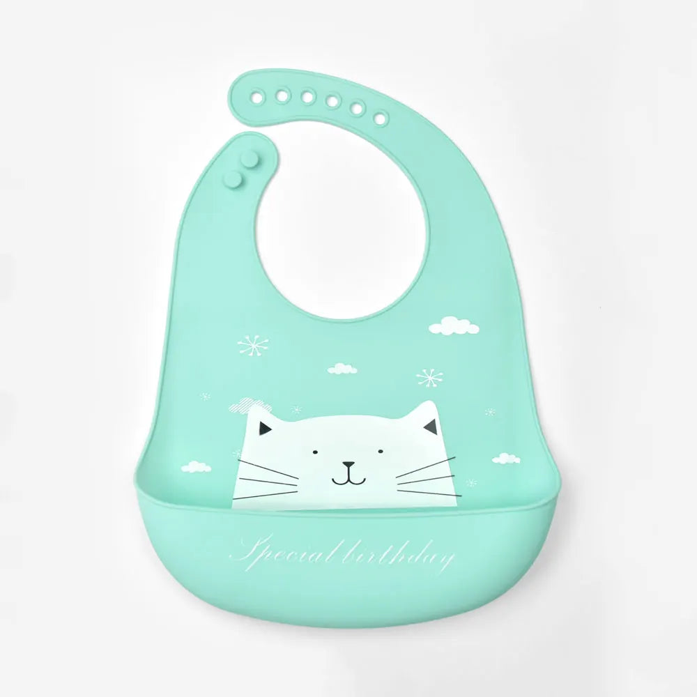Waterproof silicone bib for babies and children.