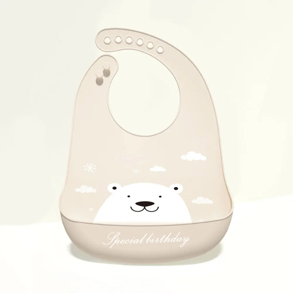 Waterproof silicone bib for babies and children.