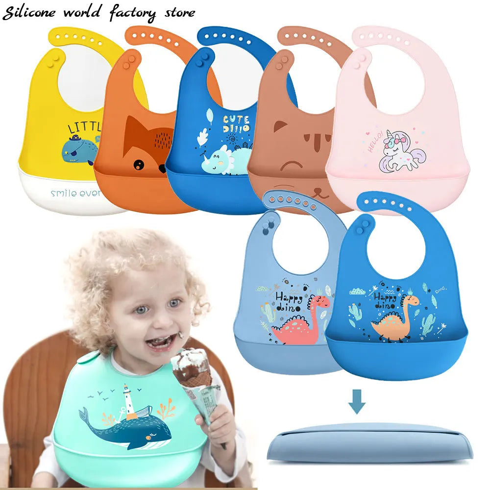Waterproof silicone bib for babies and children.