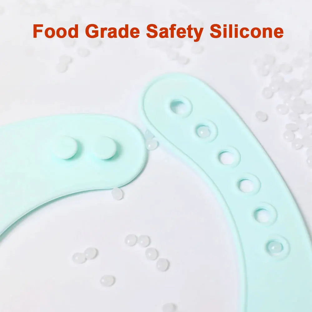 Waterproof silicone bib for babies and children.