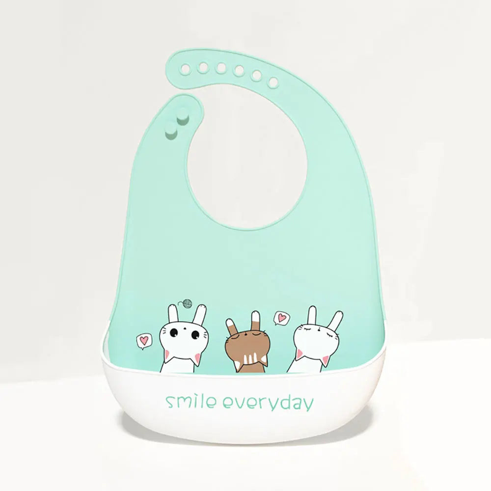 Waterproof silicone bib for babies and children.
